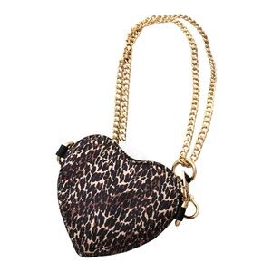 Betsey Johnson leopard animal print heart shaped gold chain mini crossbody‎ new